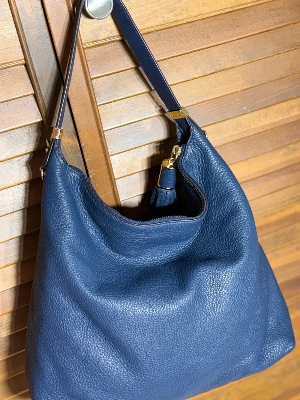 Michael Kors Navy Pebbled Leather Hobo with Tassel